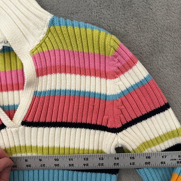 Vintage Y2K Tommy Hilfiger Rubbed Knit Sweater MEDIUM women's Mock Neck Striped - Picture 4 of 6